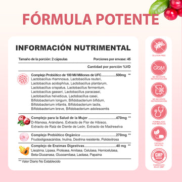 Cápsulas Probióticas Windboss Women's Private Care - 32 Cepas - Con Extracto de Arándano, Prebióticos Orgánicos y Vitamina C- 90 Cápsulas